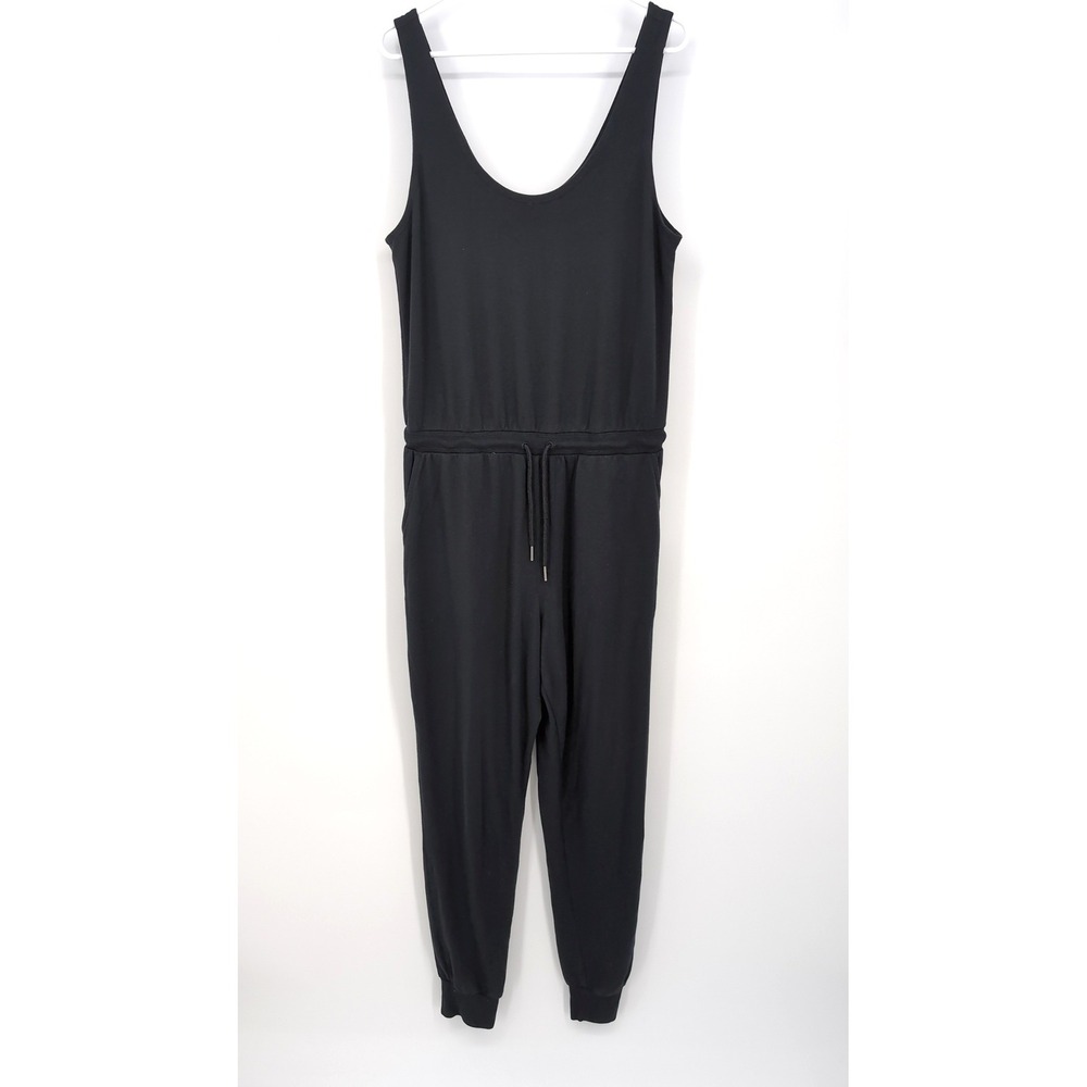 Athleta Jumpsuit Black Sleeveless Drawstring Jogger Womens Large